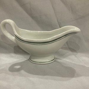 Wellsville China Green Band Stripe Restaurant Ware Gravy Sauce Boat Pitcher